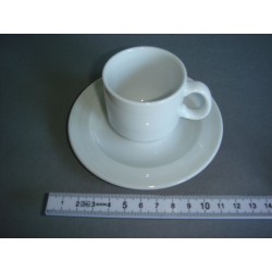 LO71 Tasse 10 cl & Sous-tasse ø 14 cm retour sale Porcelaine blanche minimum 25 / maximum 400